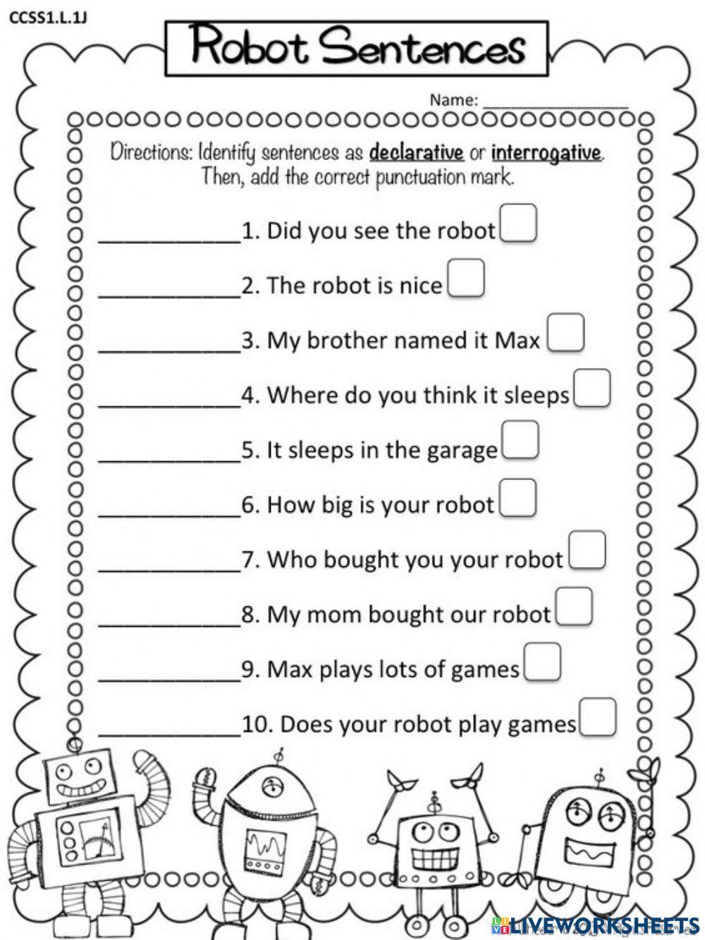 Declarative And Interrogative Sentences Interactive Exercise For 1st Grade Live Worksheets