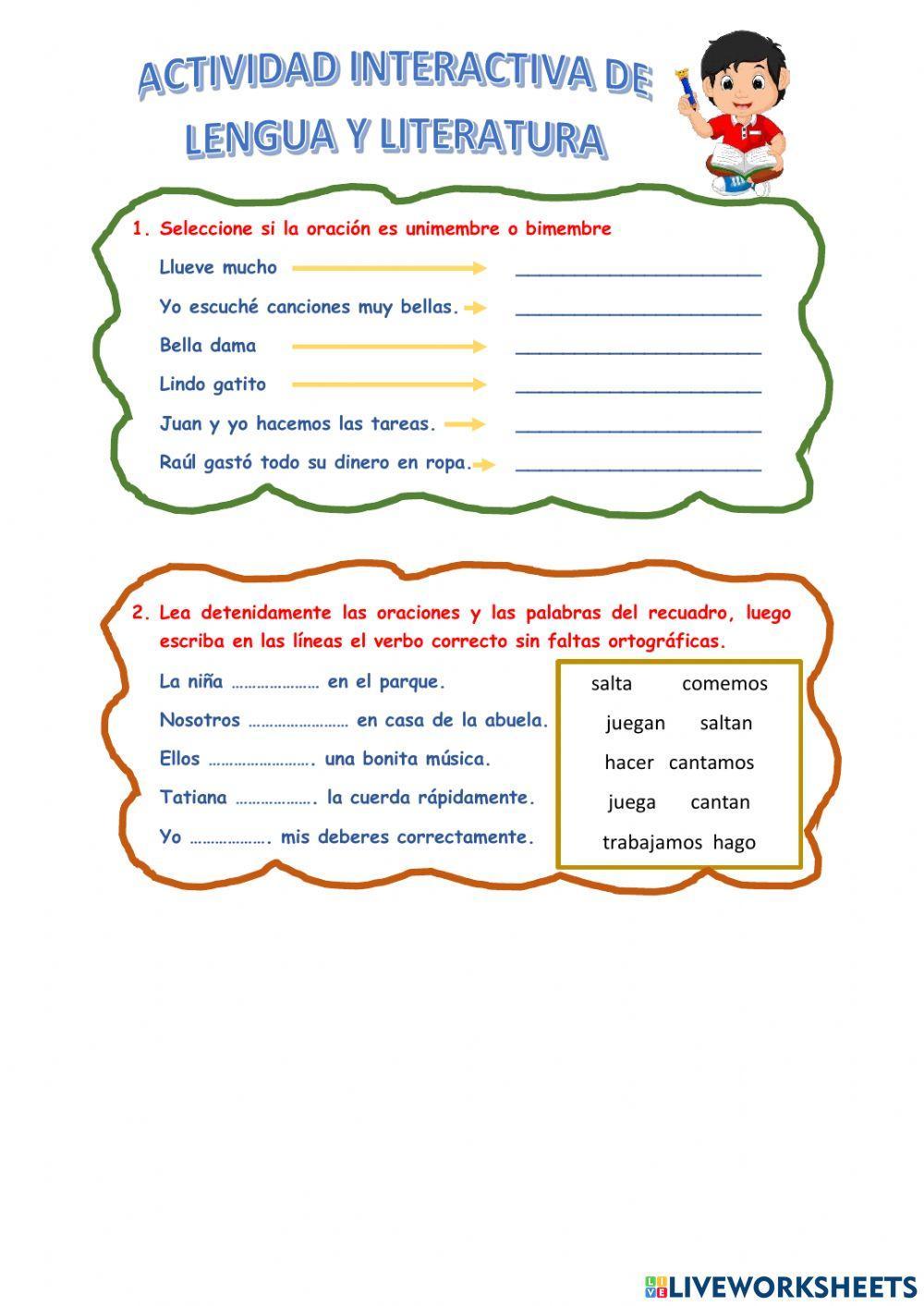 Unimembres, bimembres y verbos