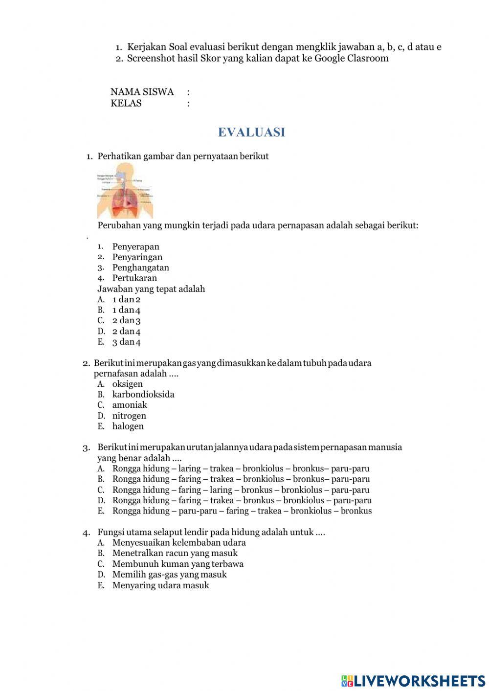 Latihan soal sistem pernapasan