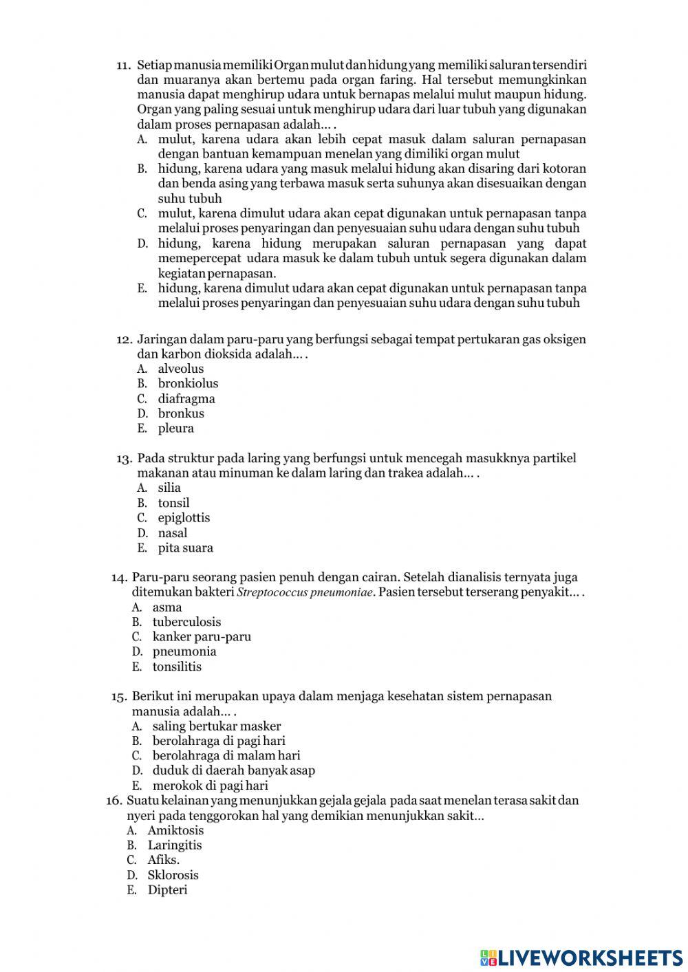 Latihan soal sistem pernapasan