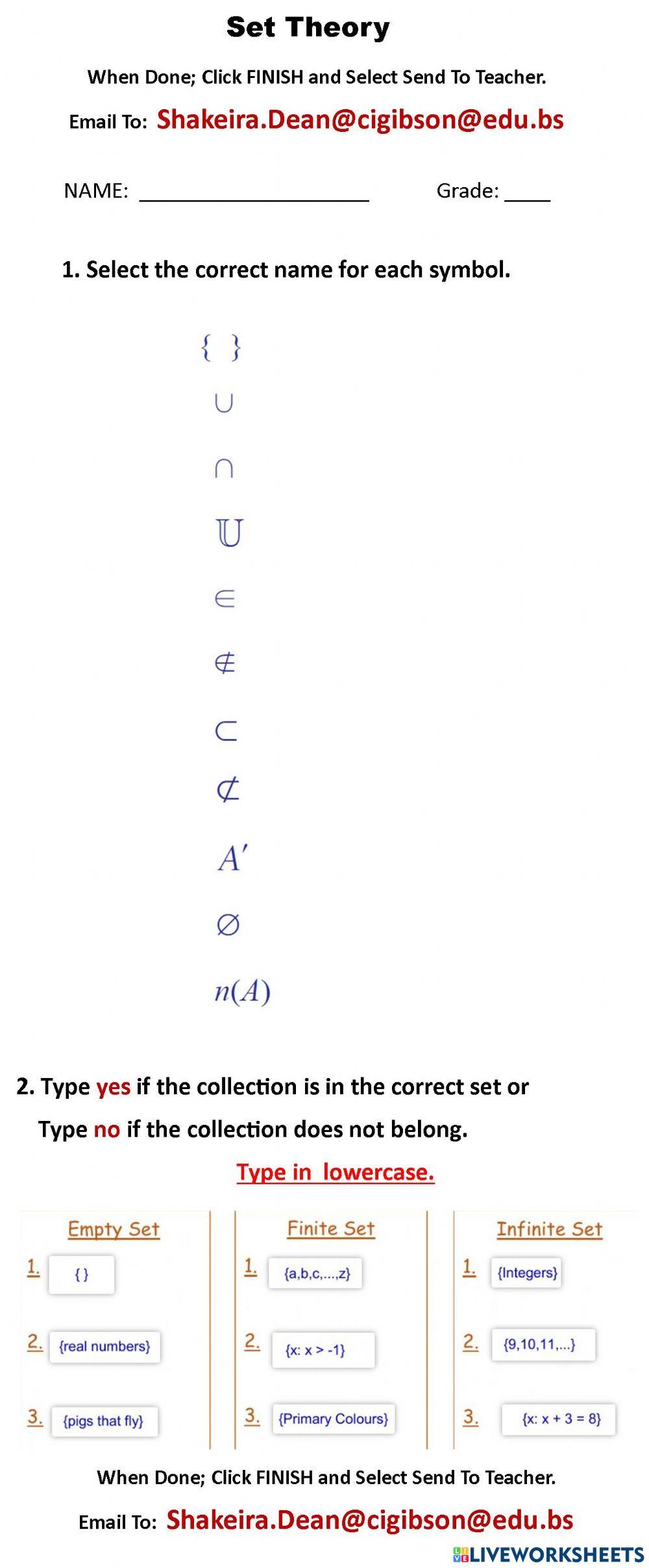 Set Theory online exercise for | Live Worksheets