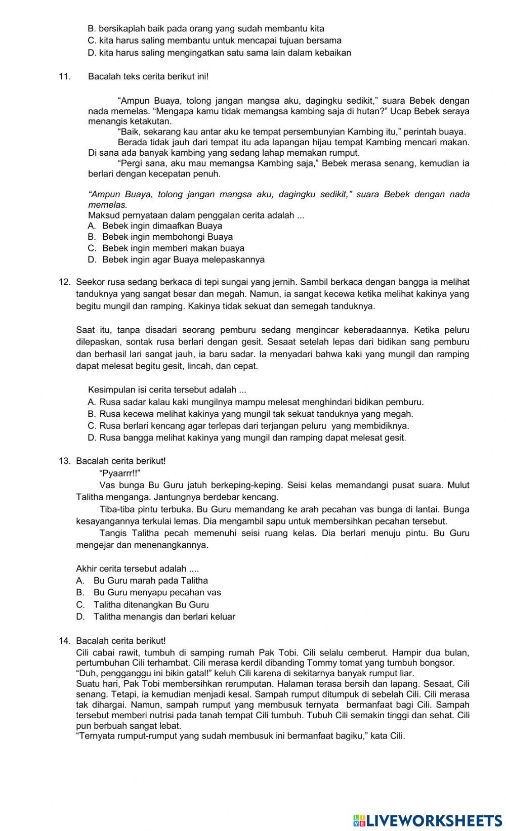 Soal BI Menyimpulkan-memaknai bagian teks dan unsur instrinsik konflik amanat tema