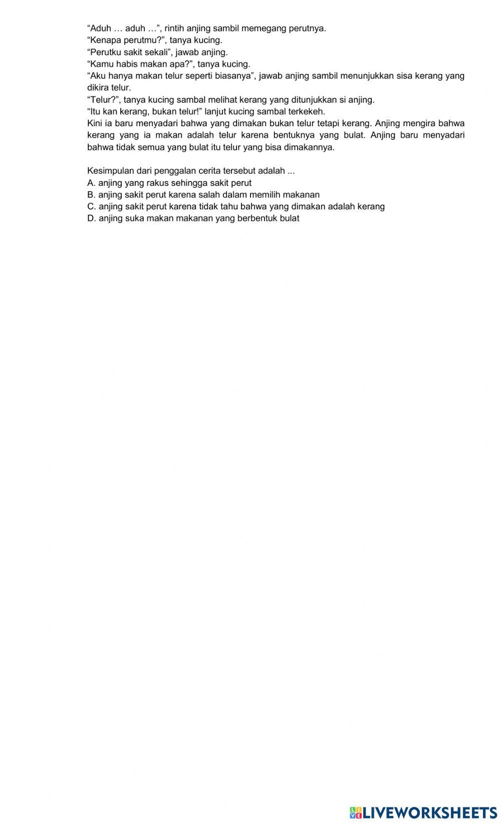 Soal BI Menyimpulkan-memaknai bagian teks dan unsur instrinsik konflik amanat tema