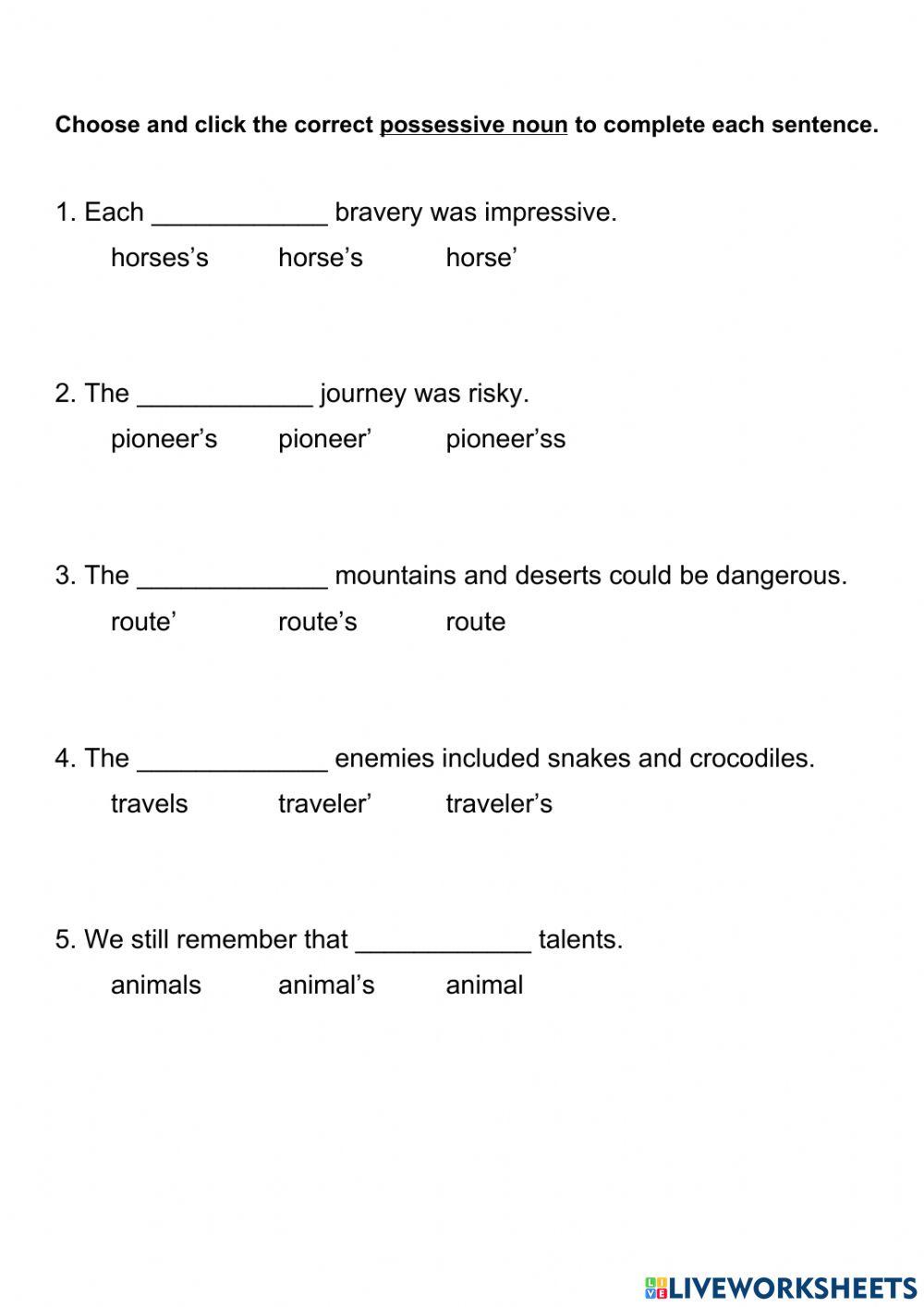 Singular Possessive Nouns 4 worksheet Live Worksheets Singular Possessive Nouns 4 worksheet Live Worksheets