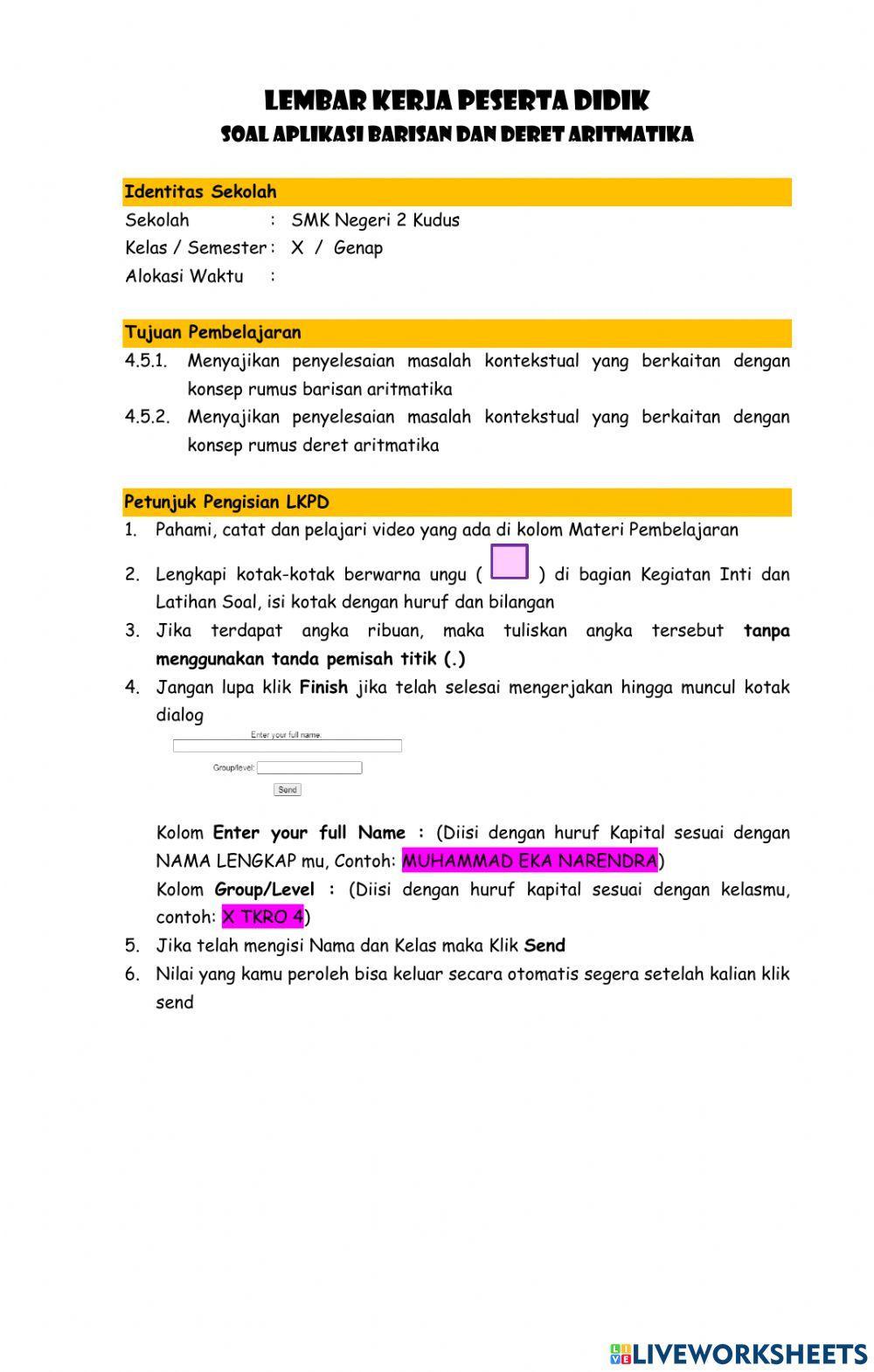LKPD Aplikasi Barisan Deret Aritmatika
