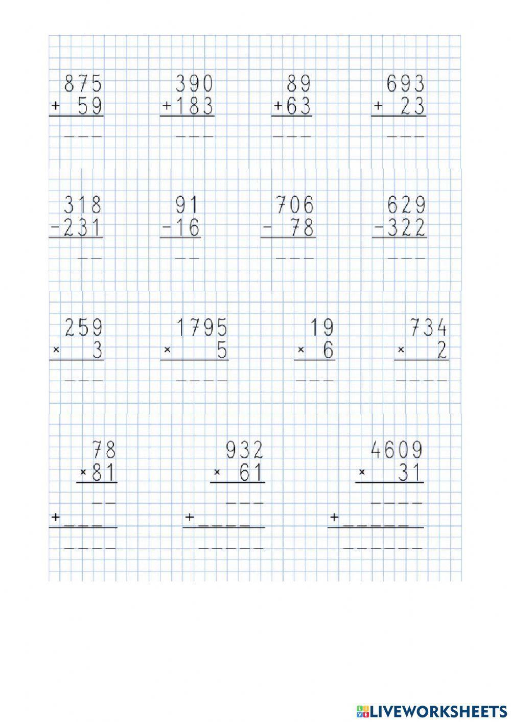 Działania pisemne kl.4