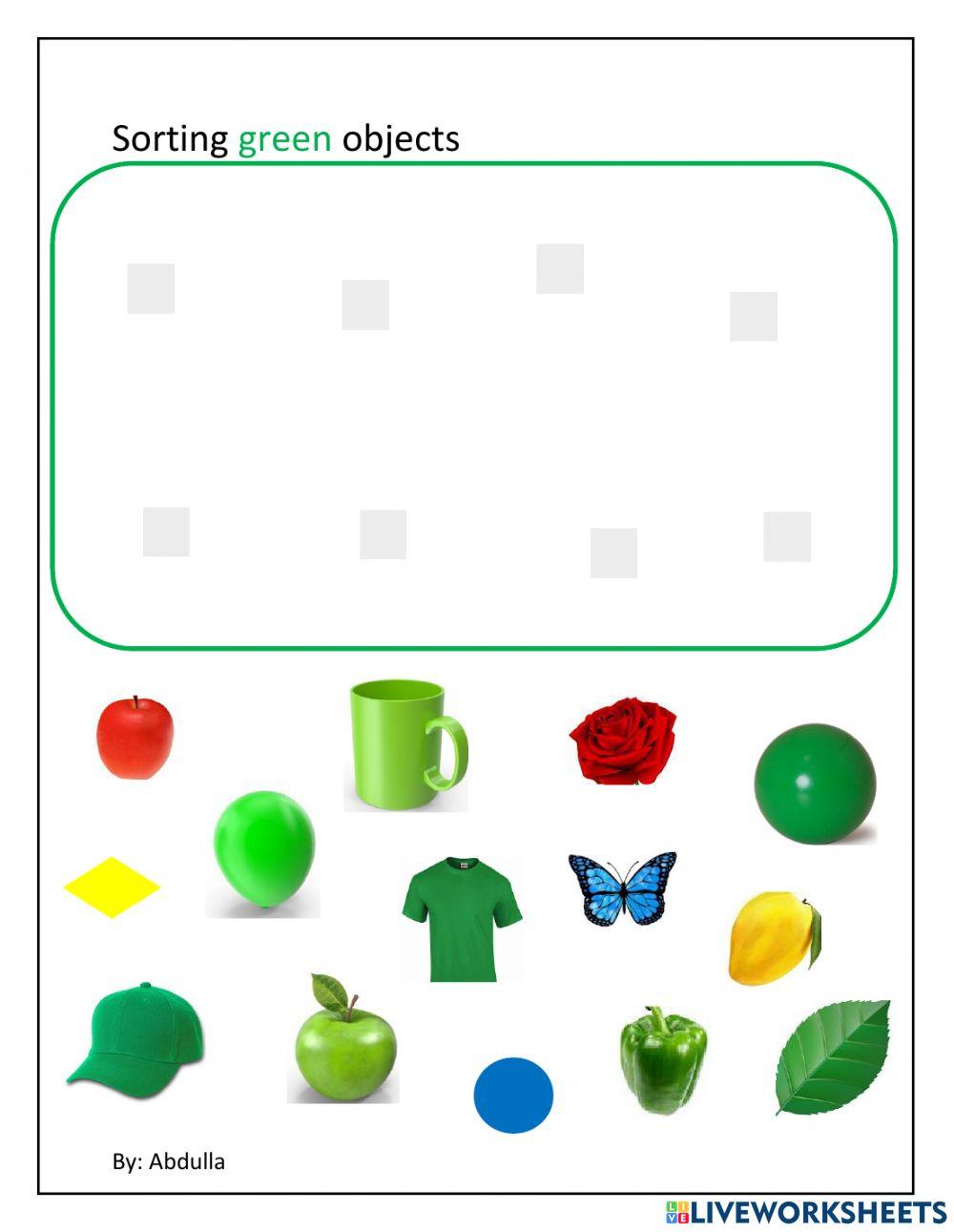 Sorting green color objects