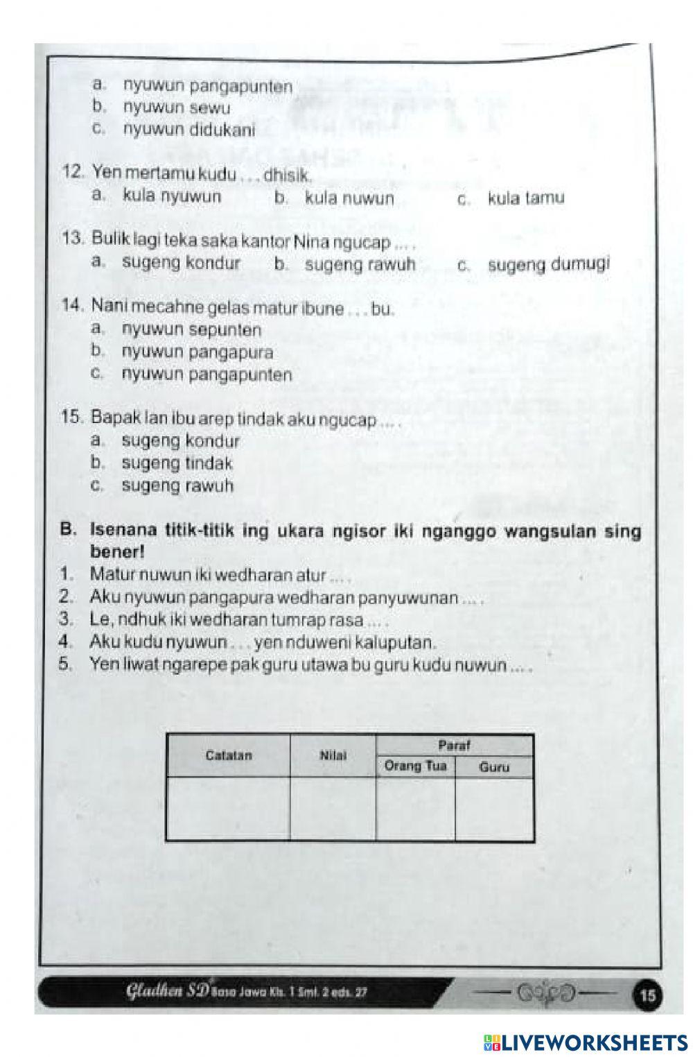 Ulangan Bahasa Jawa 1