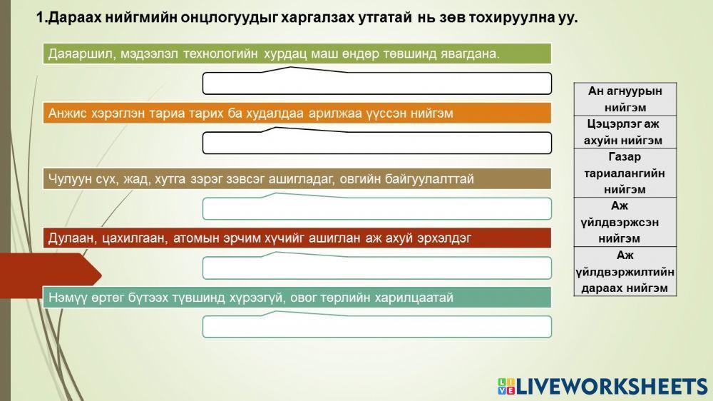 Нийгмийн хэв маяг worksheet | Live Worksheets