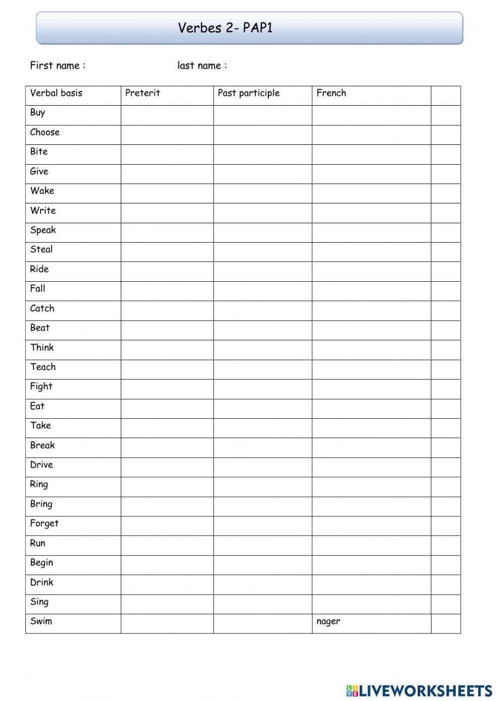 Verbes 2 PAP1