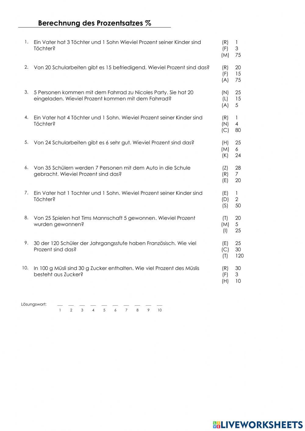 Berechnung des Prozentsatzes