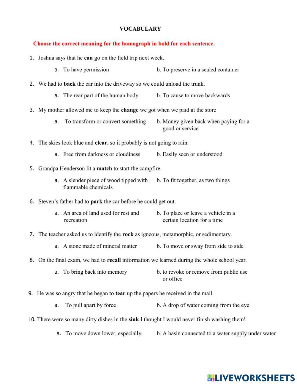 Vocabulary Bi Weekly Test