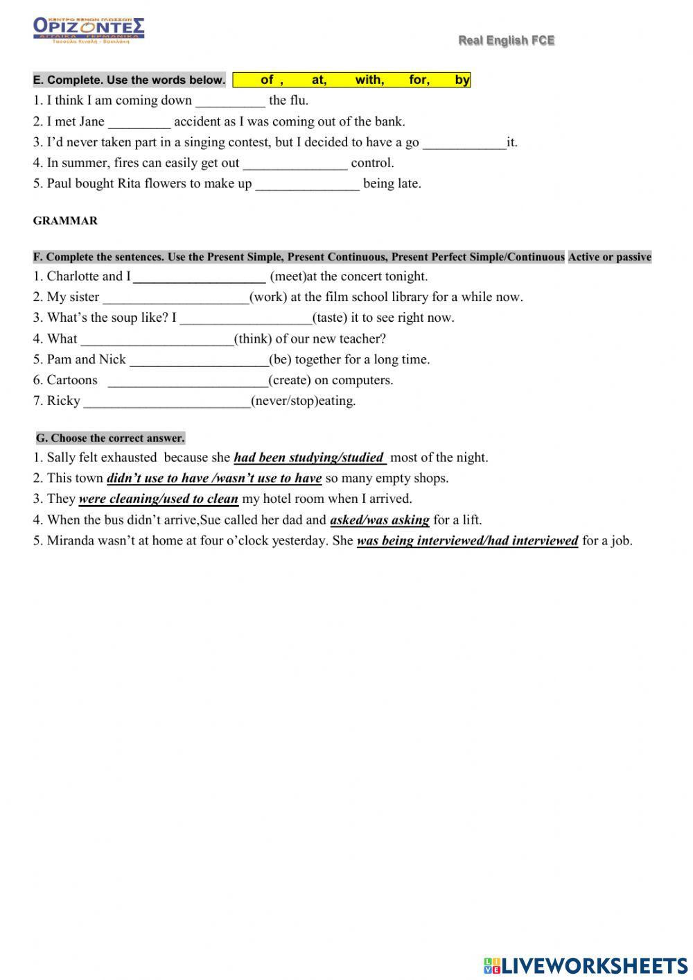 FCE -Test 1-3 Vocabulary
