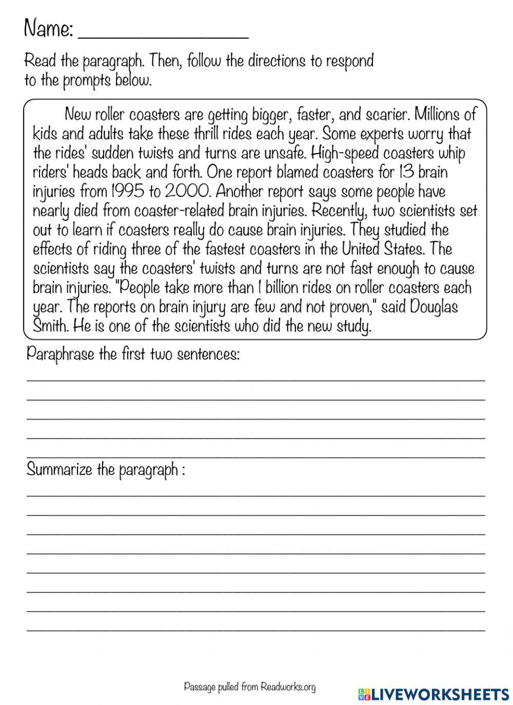Paraphrasing And Summarizing Quizlet