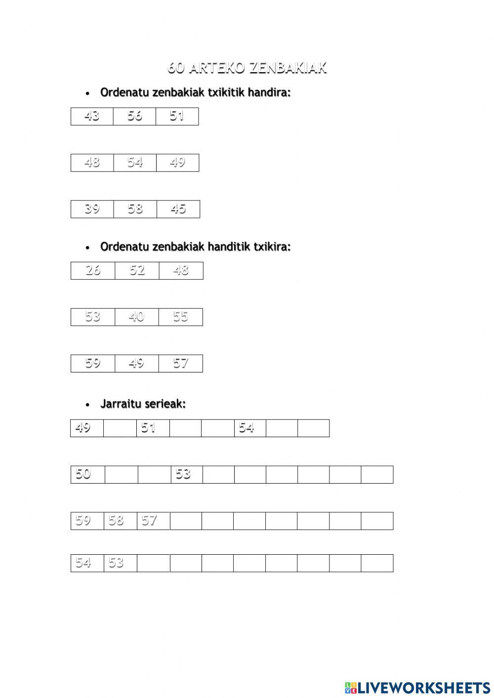 60 arteko zenbakiak