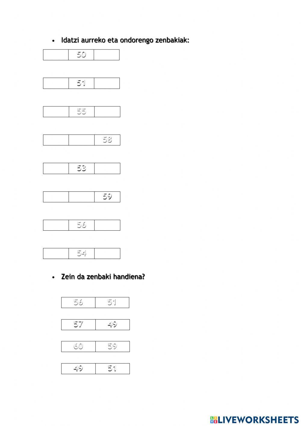 60 arteko zenbakiak
