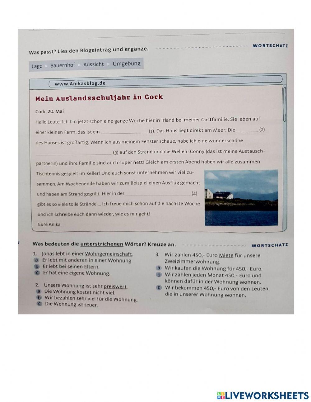 Wohnen Lesen-Wortschatz