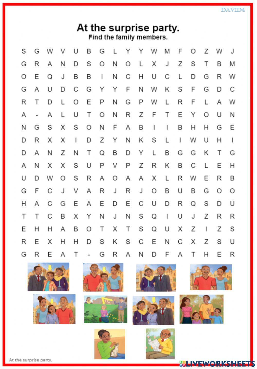 At the surprise party. Wordsearch