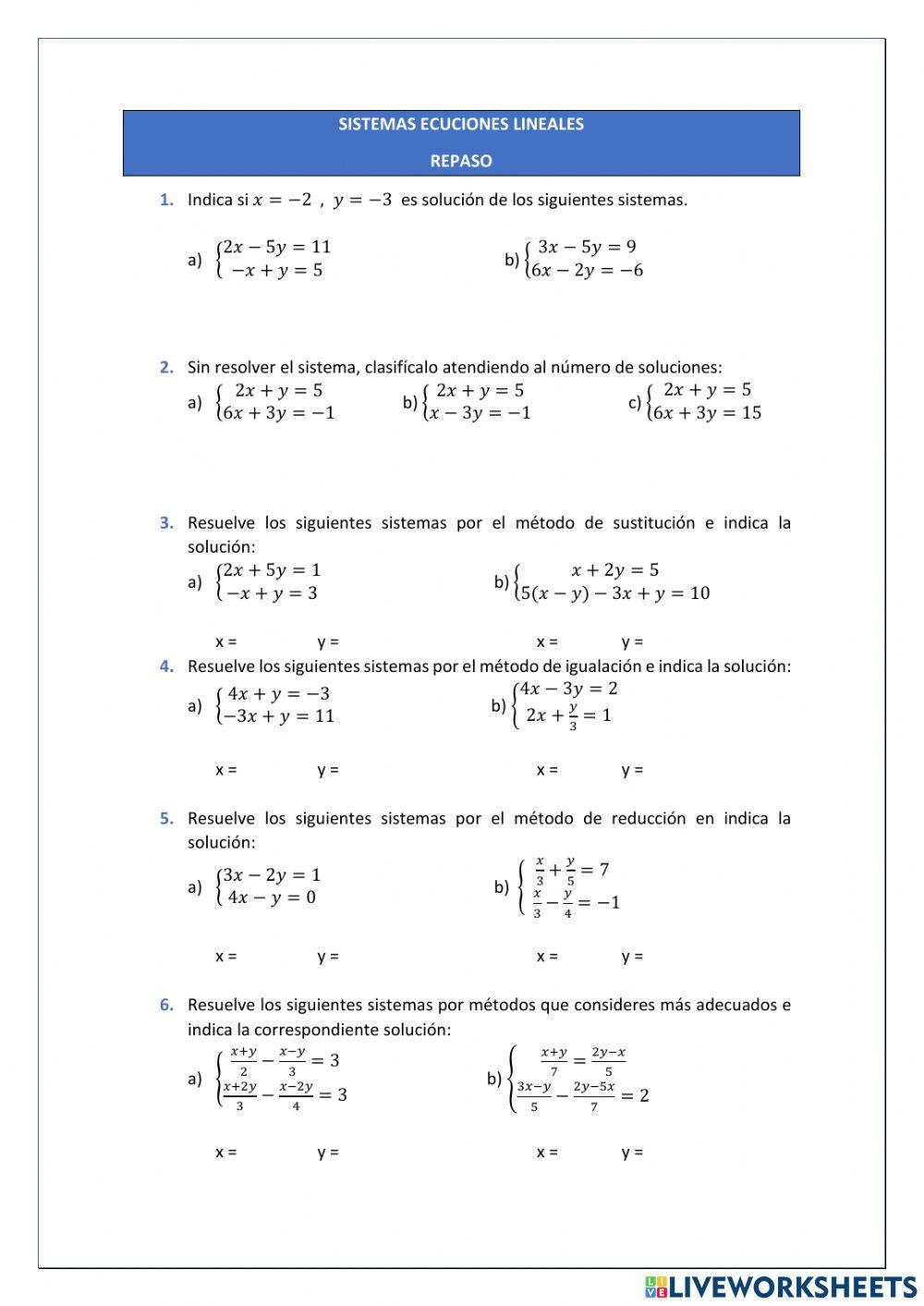 Sistemas ecuaciones lineales