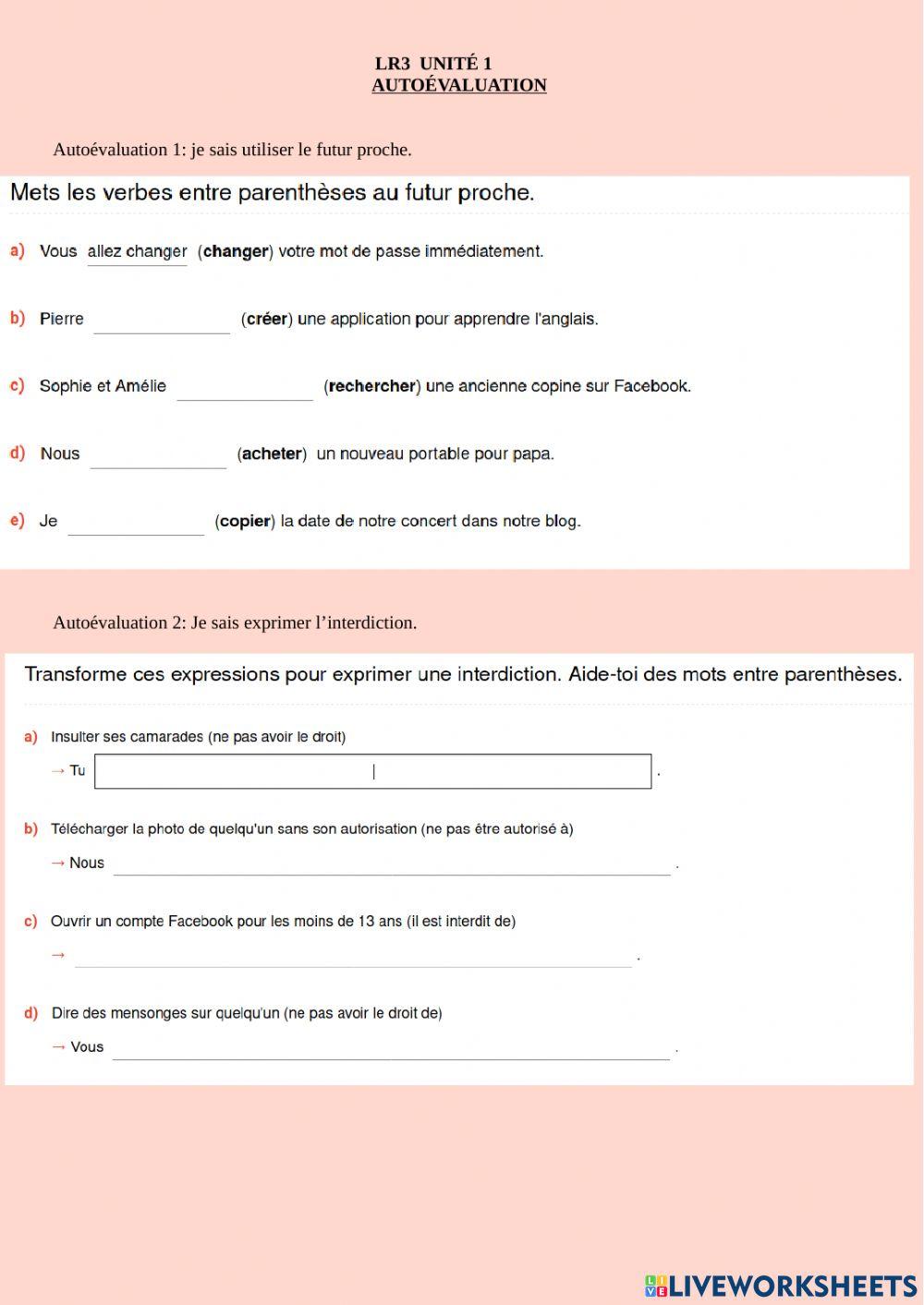Autoevaluation worksheet | Live Worksheets