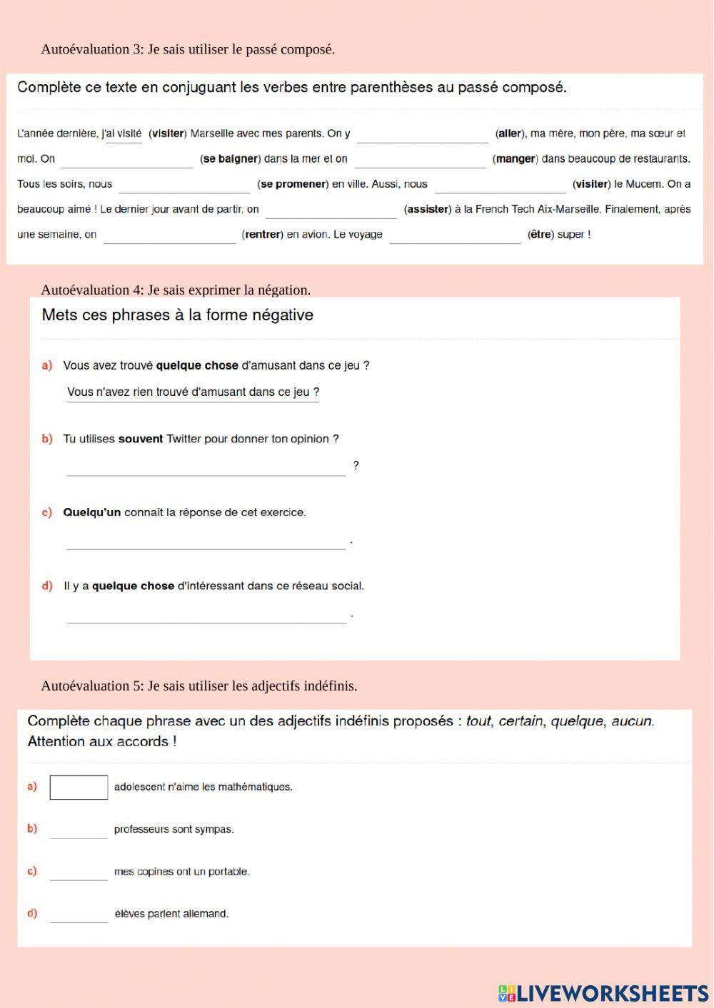 Autoevaluation worksheet | Live Worksheets