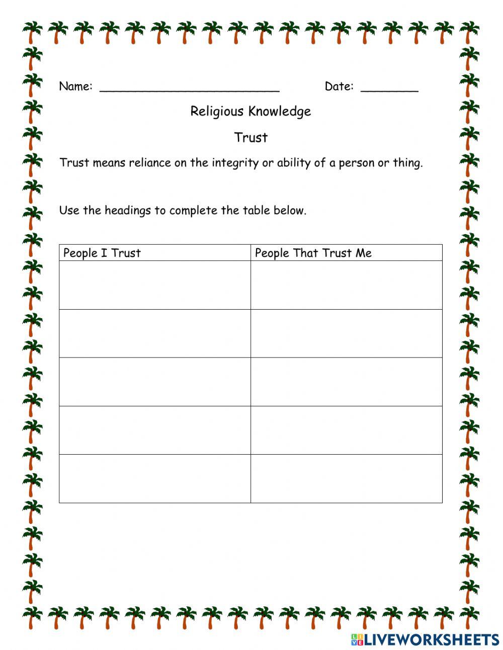 Trust interactive worksheet Live Worksheets