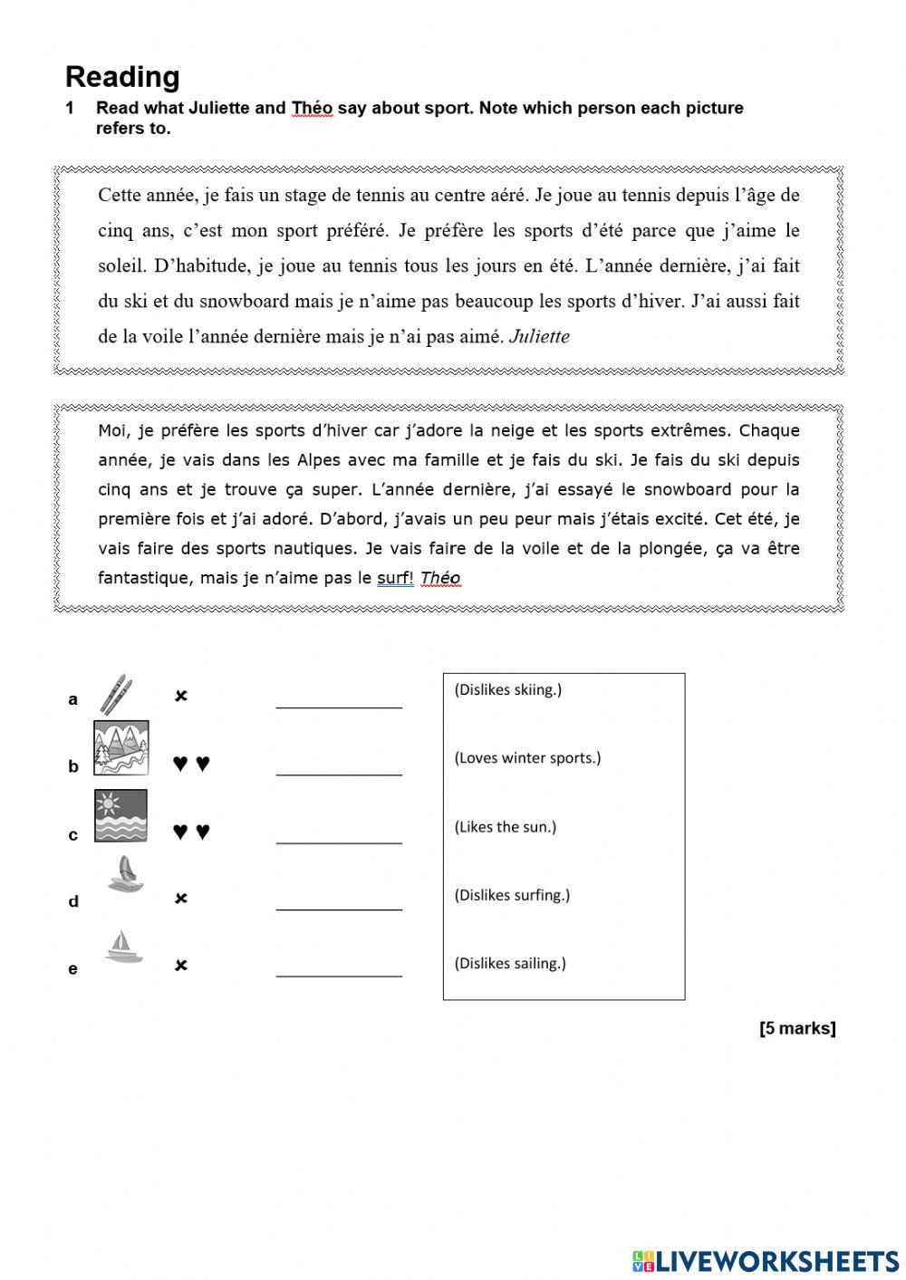 Y8 Allez 1 EOU 8 Reading Assessment
