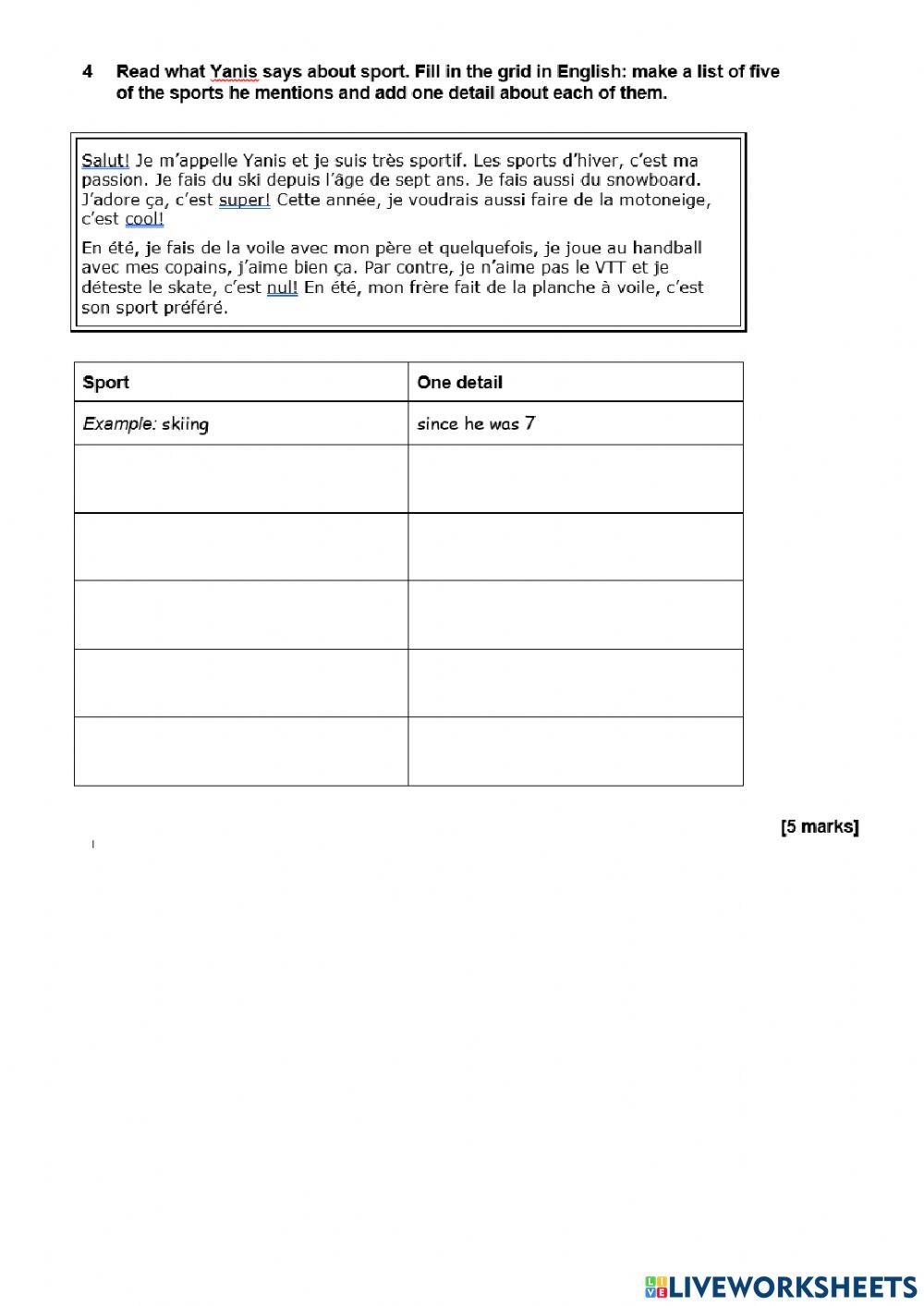 Y8 Allez 1 EOU 8 Reading Assessment