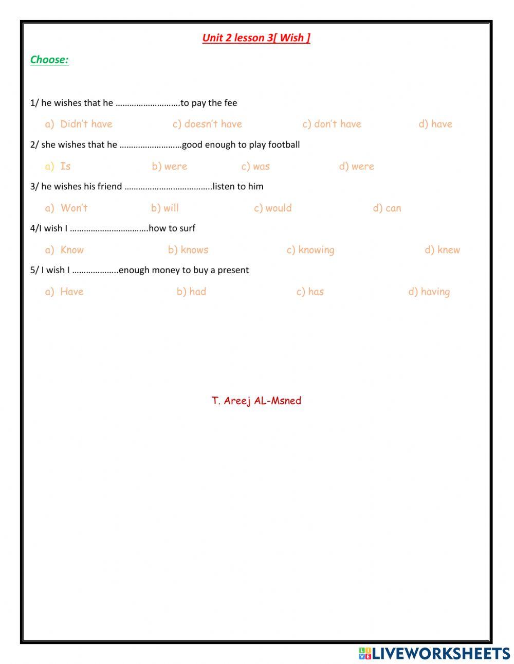 Mega 2 unit 2 lesson 3 wishes