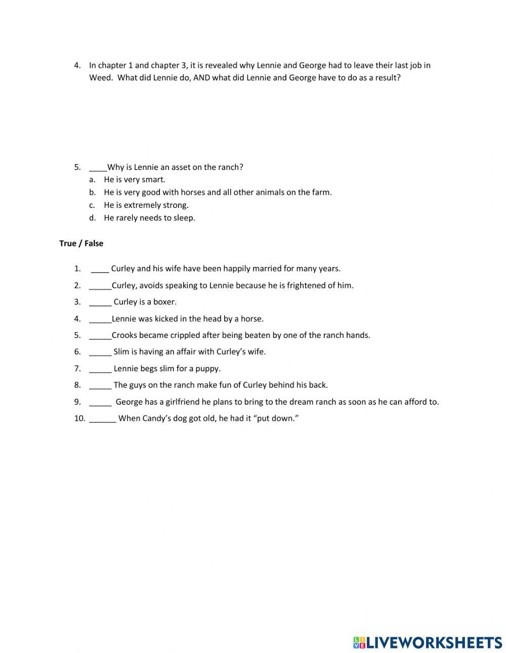 Of Mice and Men ch. 1-3 Quiz - H