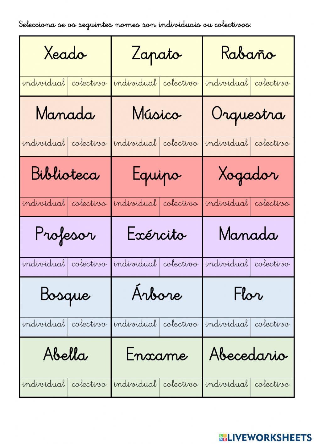 Nomes individuais e colectivos