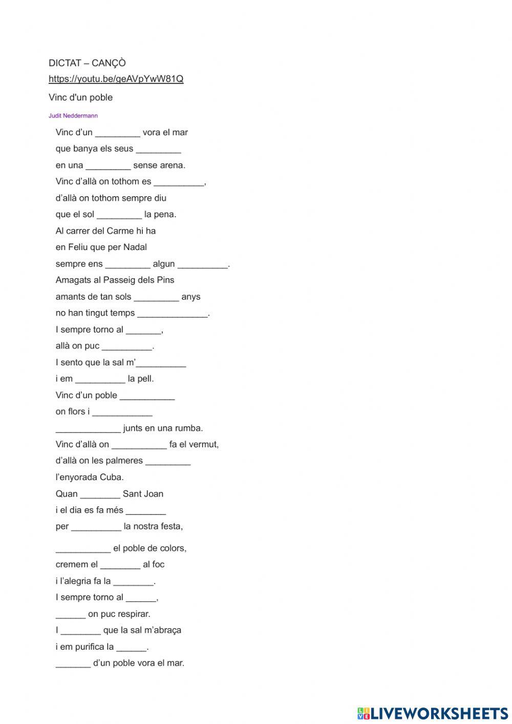 Dictat cançó: Vinc d'un poble - Judit Neddermann