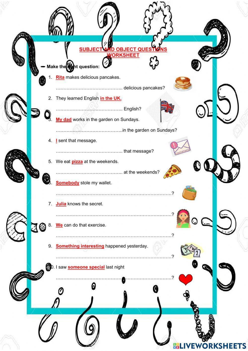 Subject and Object Questions Worksheet