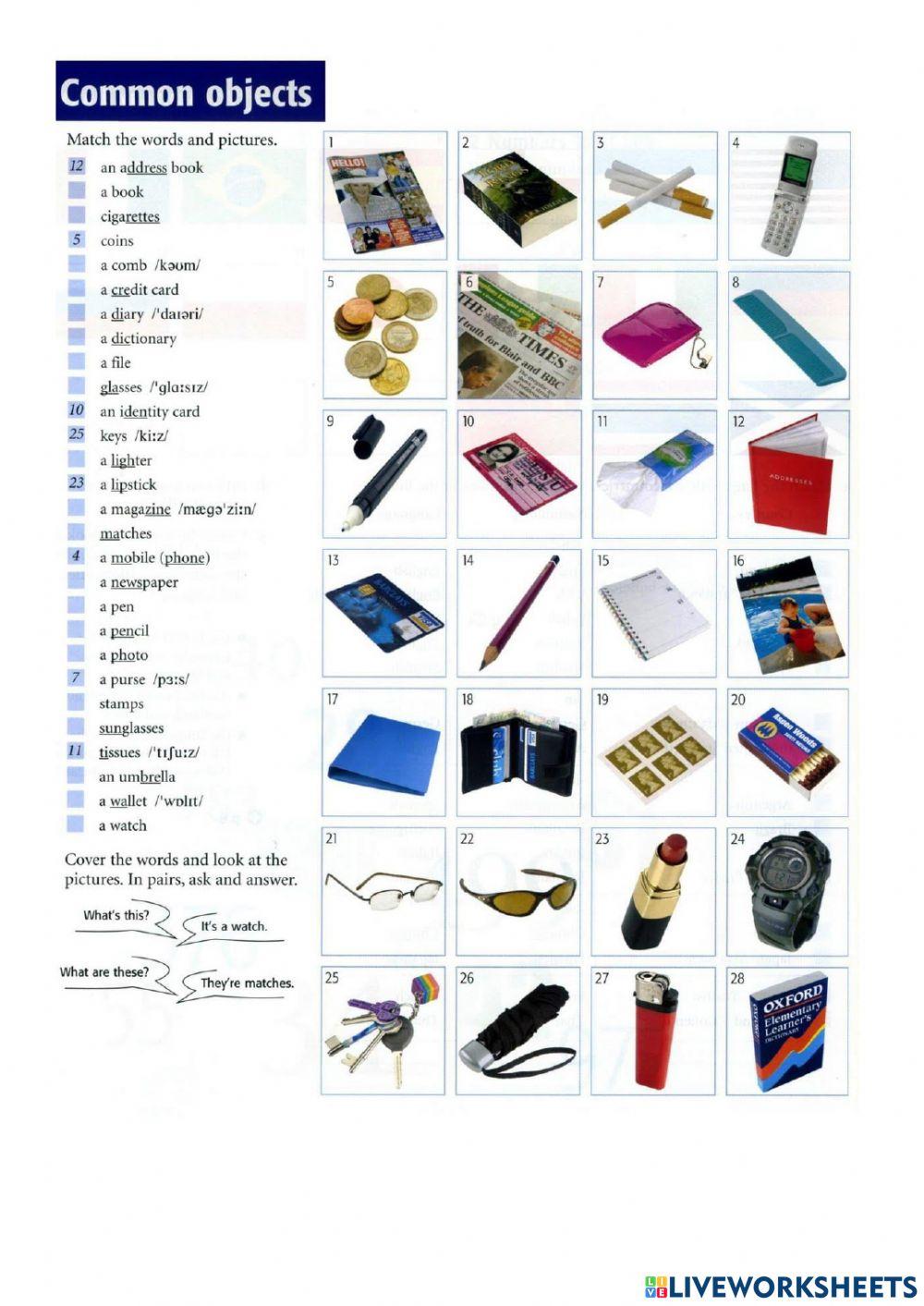 Common objects | Free Interactive Worksheets | 6405477