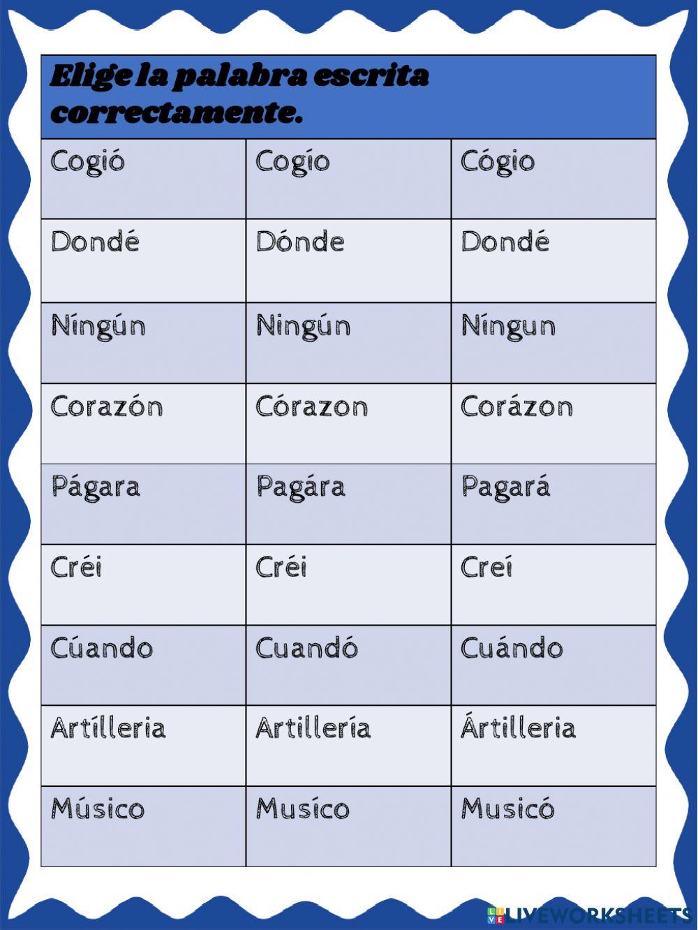 Ejercicio de acentuación