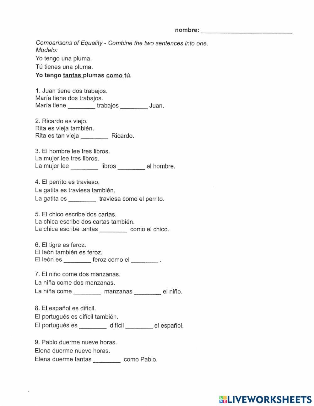 Comparativos de igualdad