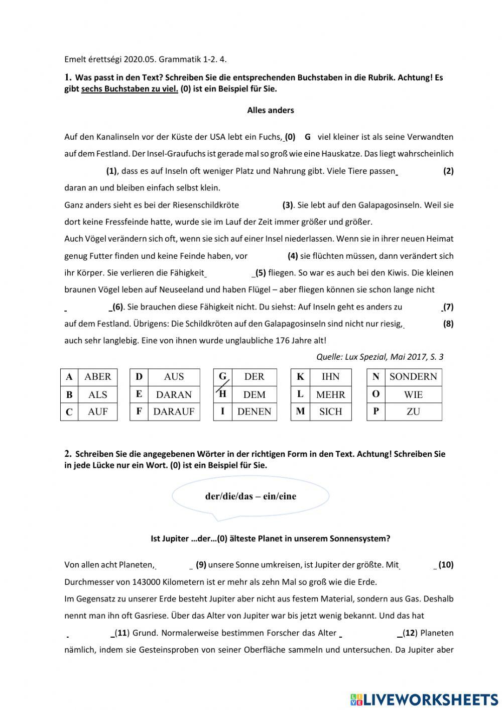 Abitur 2020.05. Oberstufe Grammatik