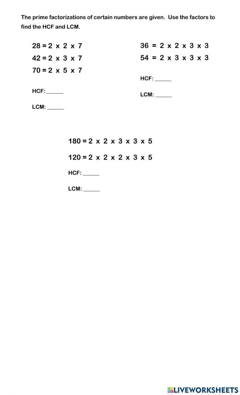 Finding HCF and LCM Using Prime Factorization