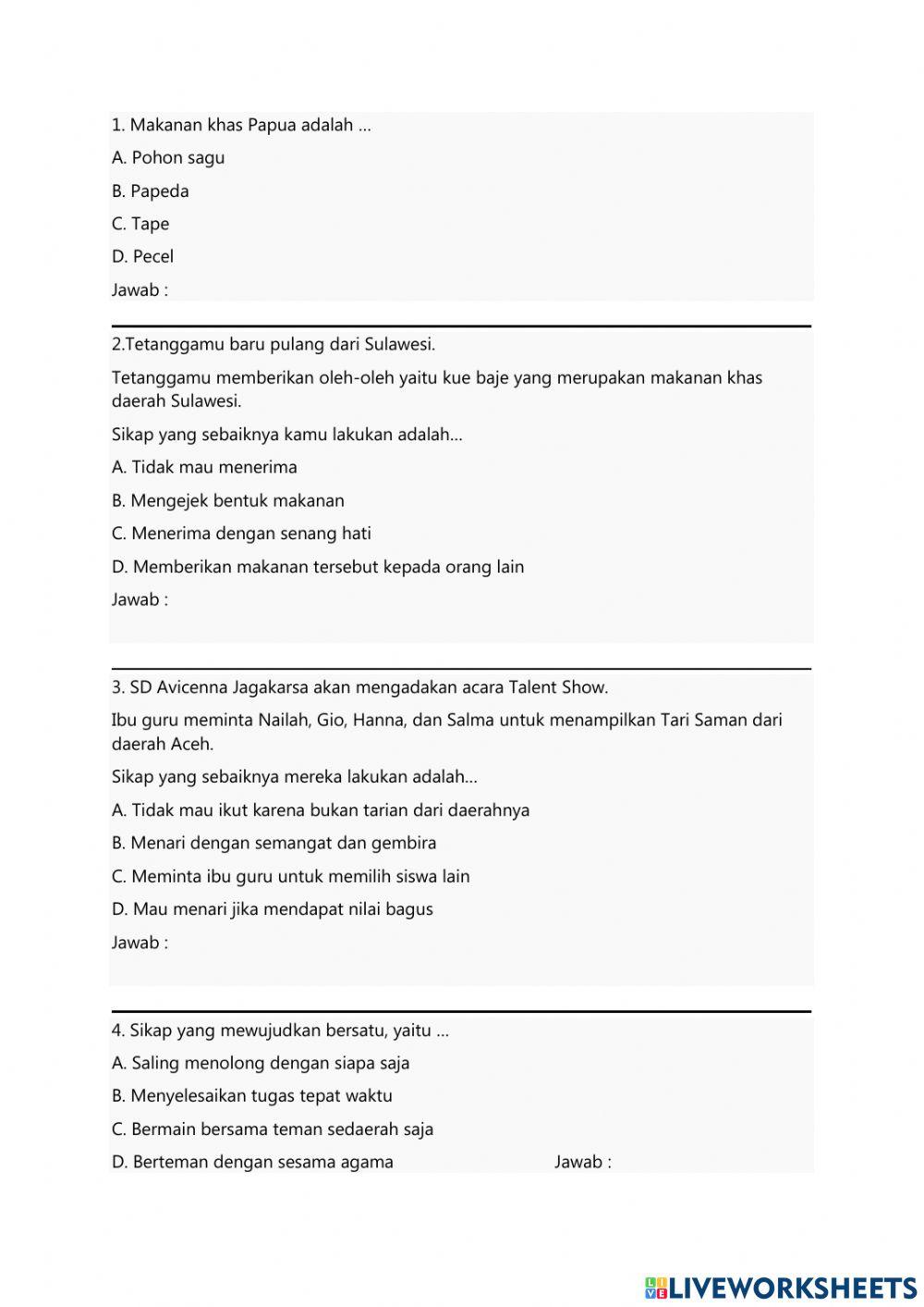 Soal Bersatu dalam Keberagaman