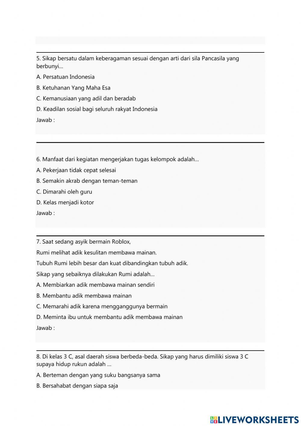 Soal Bersatu dalam Keberagaman