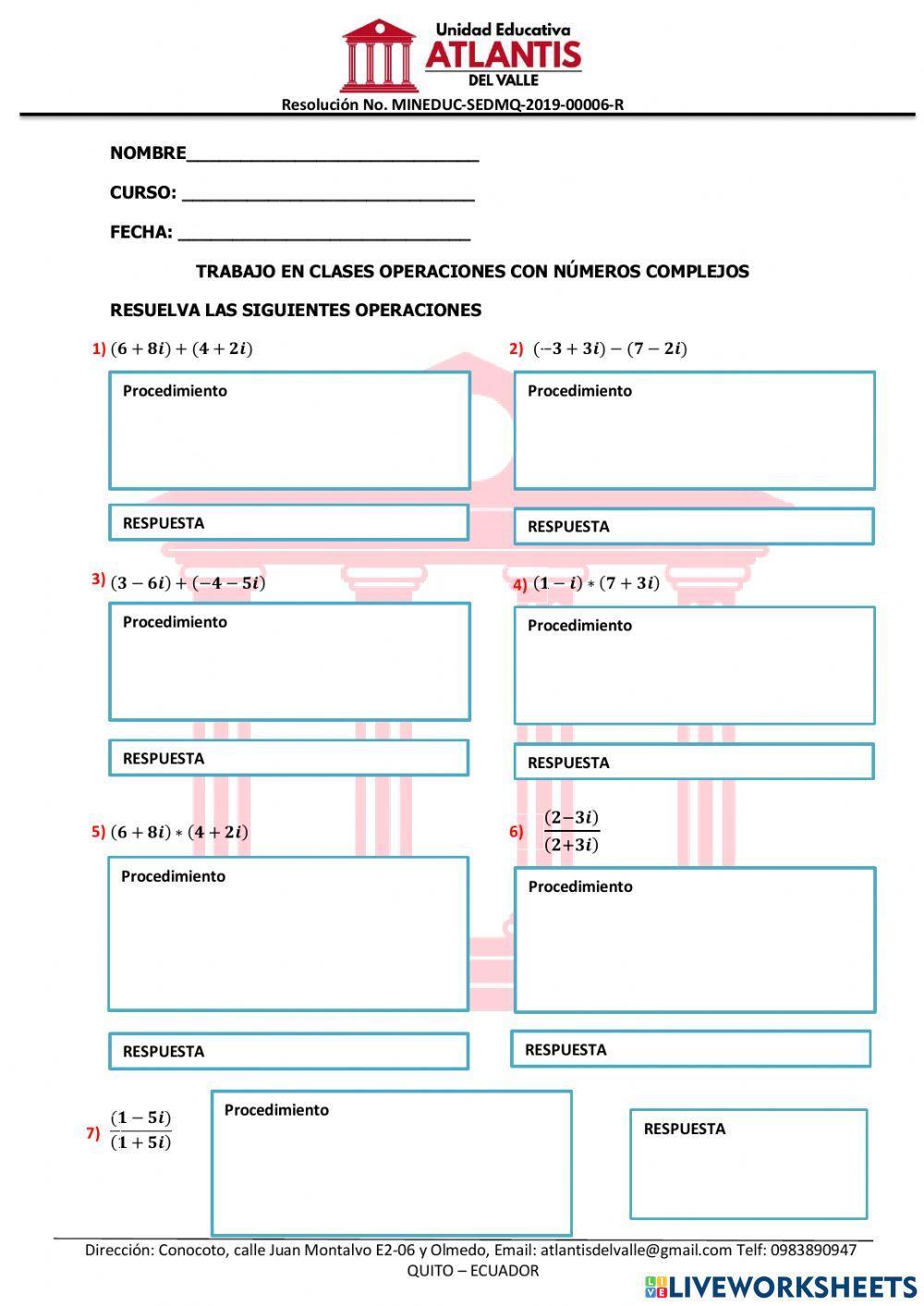 Operaciones con Numeros complejos