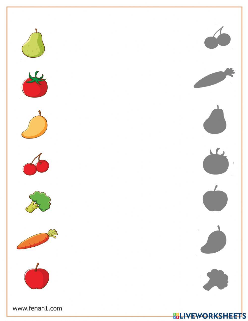 توصيل الفواكه مع الظل المطابق لها