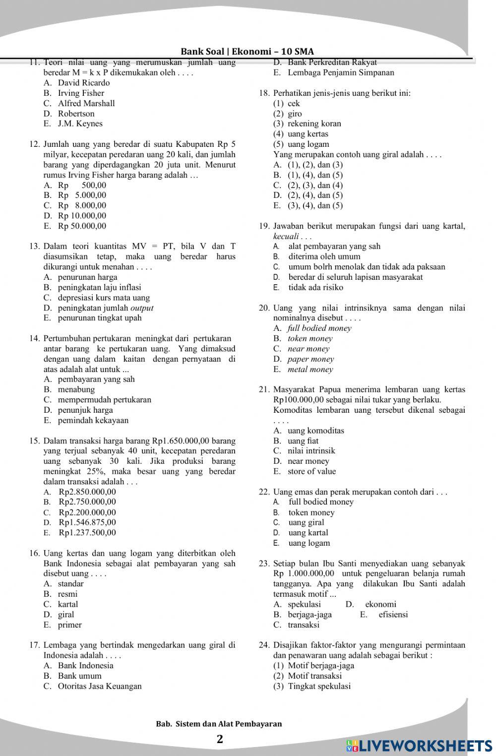 Latihan Soal Sistem dan Alat Pembayaran