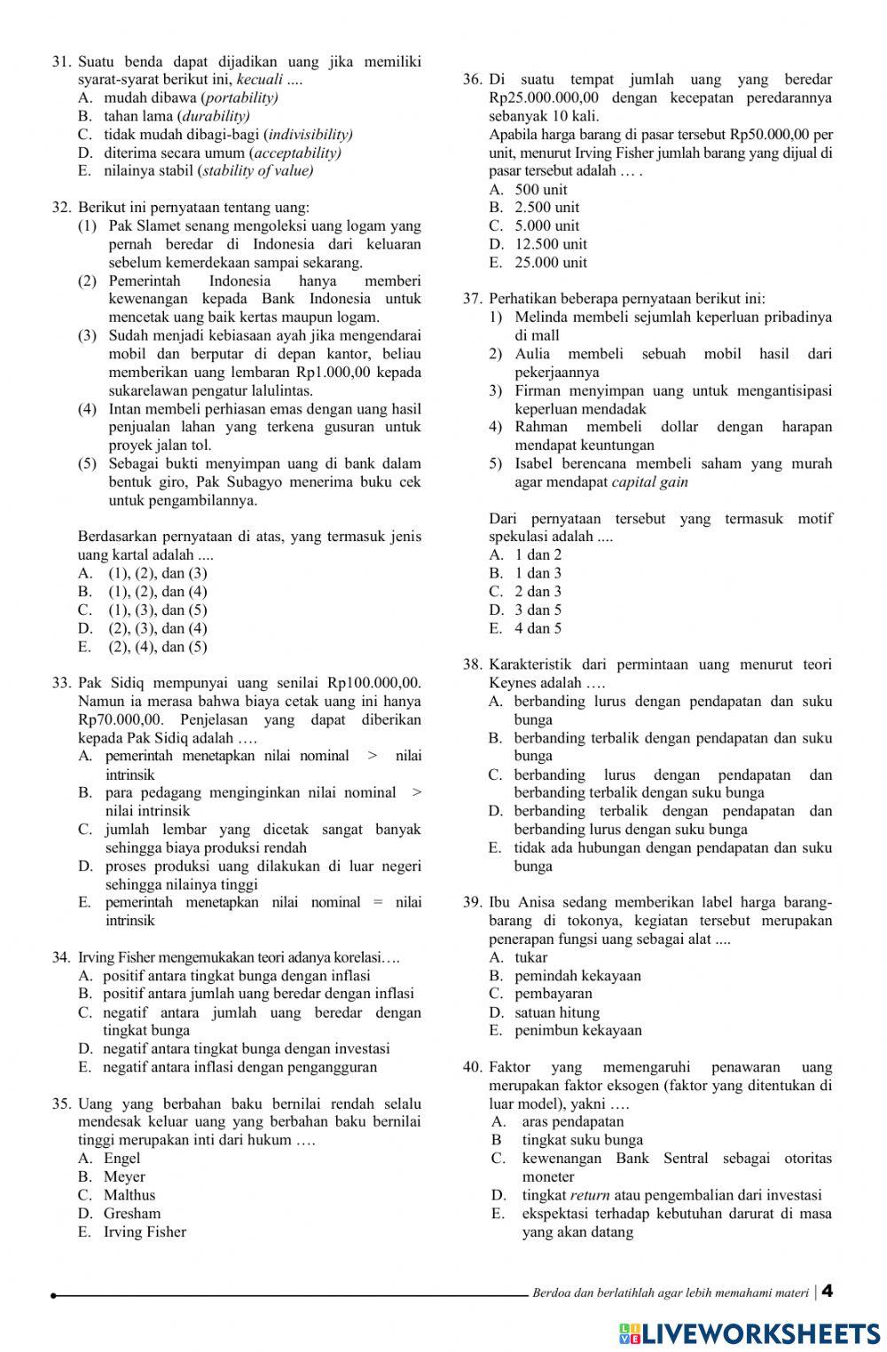 Latihan Soal Sistem dan Alat Pembayaran