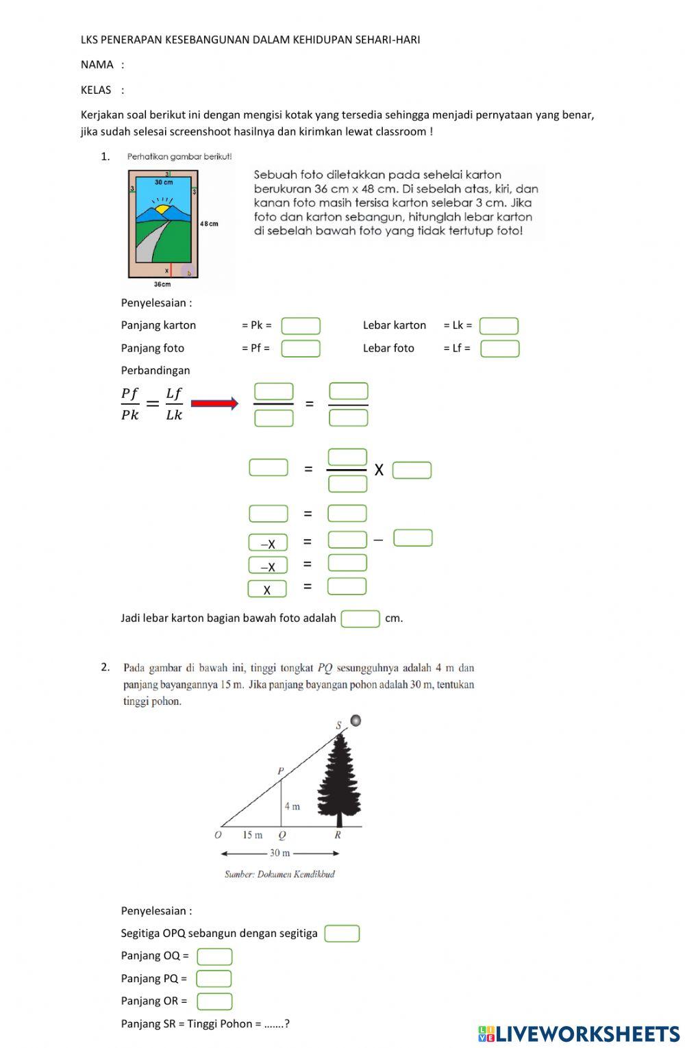Lks penerapan kesebangunan pada masalah sehari-hari