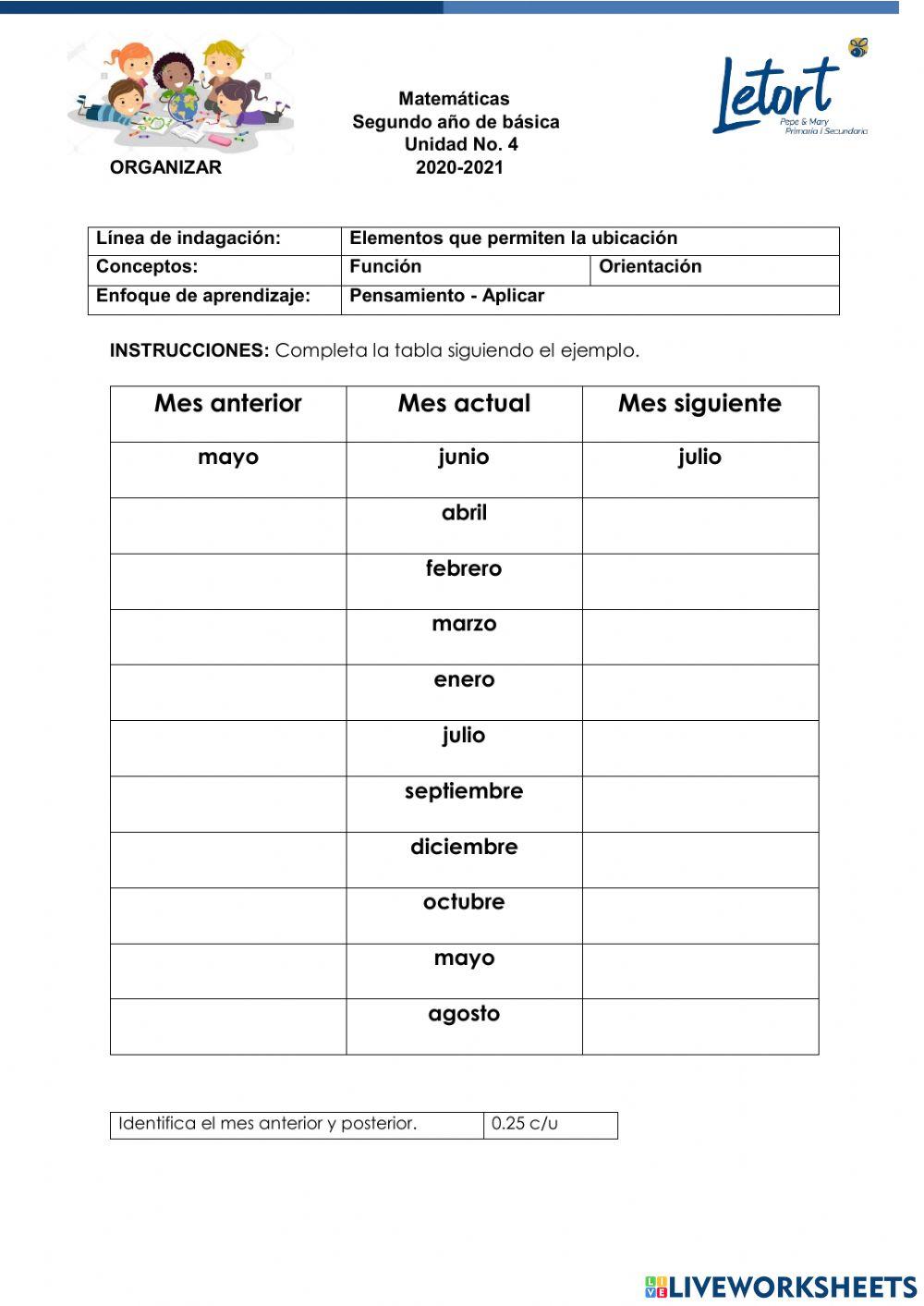 Los meses del año y días de la semana