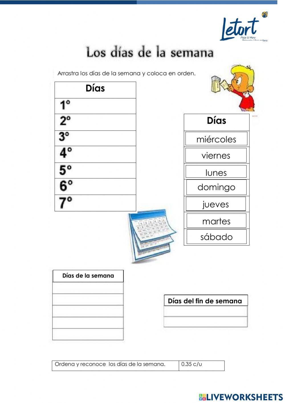 Los meses del año y días de la semana