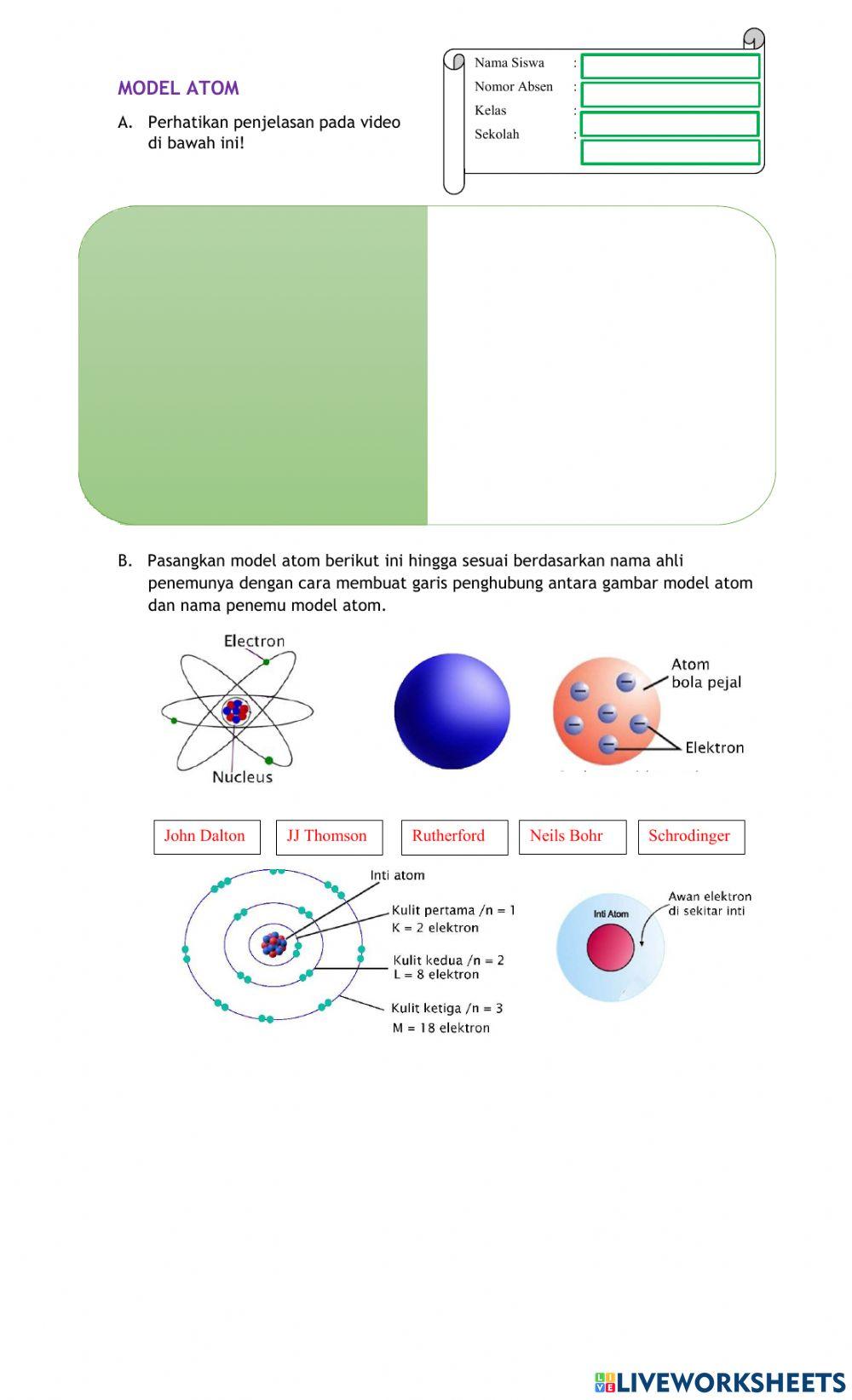 Model Atom worksheet | Live Worksheets