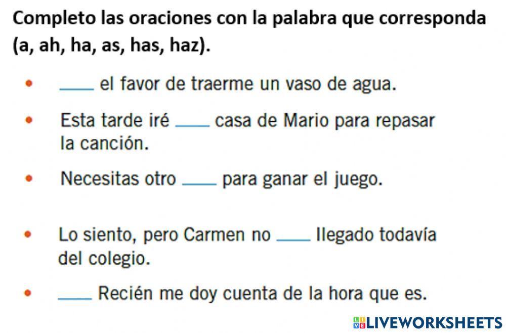 Uso del a, ah, ha, as, has, haz