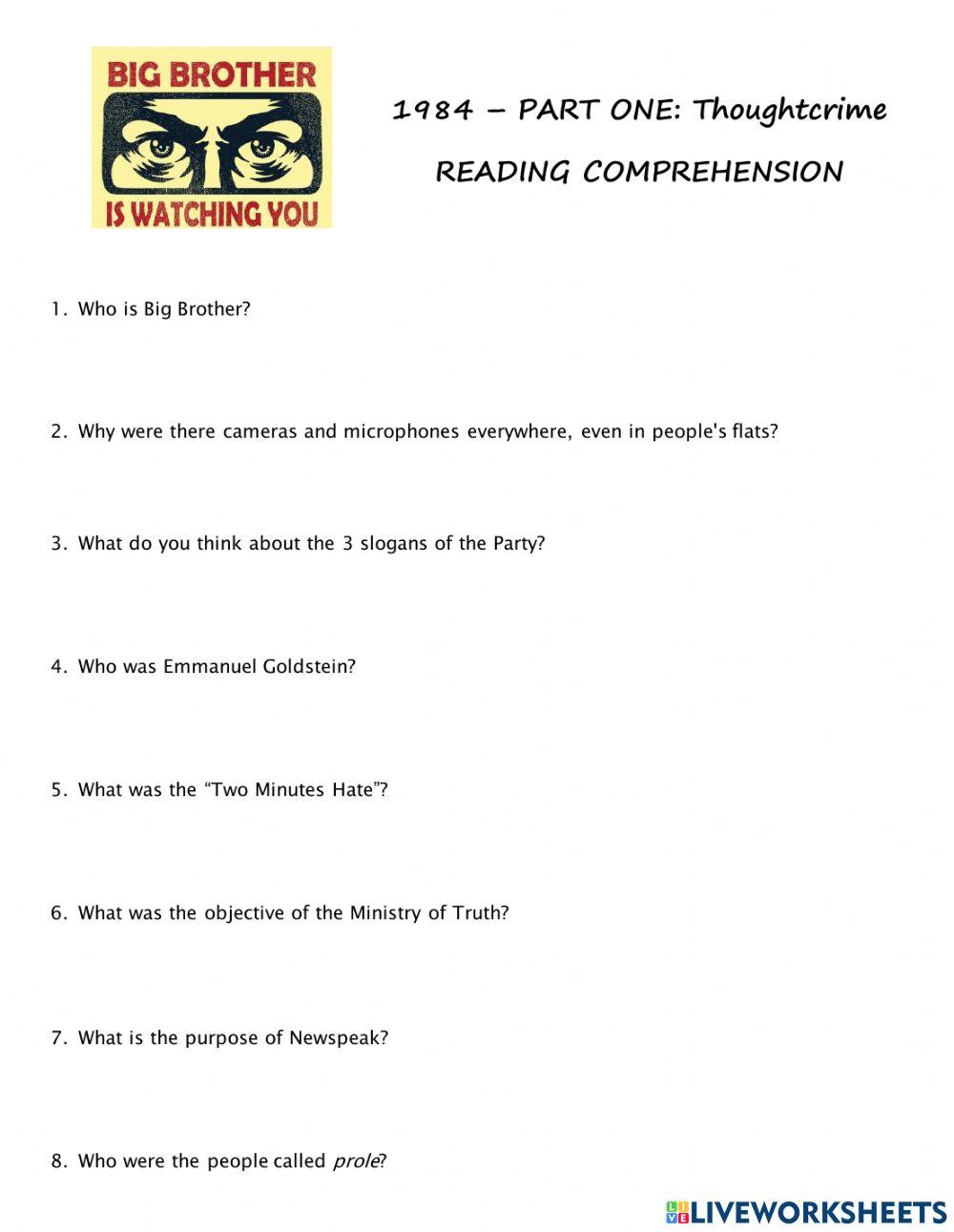 1984 - Part 1 - Reading Comprehension